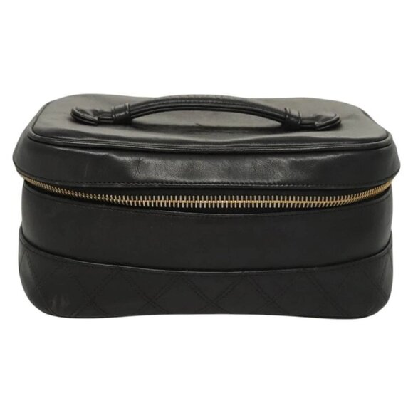 CHANEL Vanity Pouch Leather Black Gold CC Auth - Picture 1 of 16
